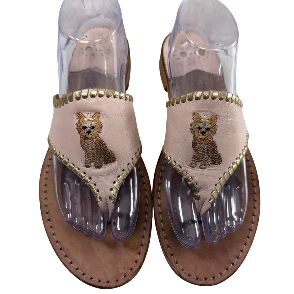Jack Rogers Yorkshire Terrier Yorkie Dog Leather Flat Thong Sandals‎ Women 10M